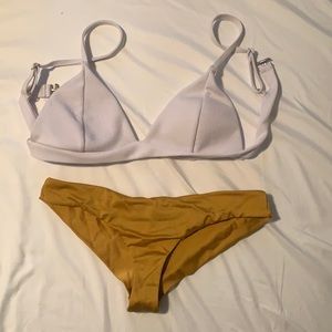 Size small white and gold swimsuit